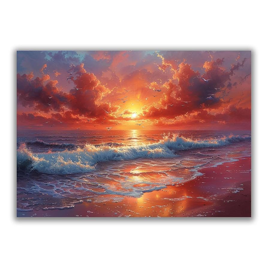 Amazon.co.jp: SHYAMIC 海絵 アート海 自然風景, オレンジ
